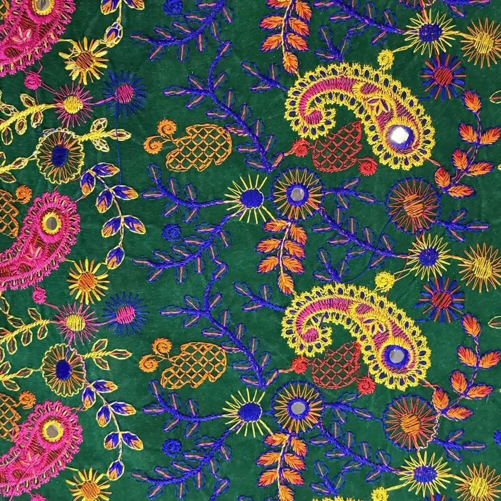 Artisan Boho Colorful Embroidered Silk Felted Floral Paisley Tote Shopping Bag